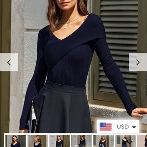 RIHOAS Off-the-Shoulder Navy Sweater
